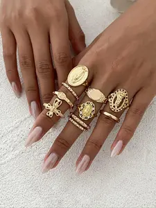 Vintage Fashion Geometric Rhinestone Ring Set, Statement Multi Ring, Women's Rings, Daily Wear and Party Jewelry, Trendy Jewelry, Jewelry Gifts, Gift Set