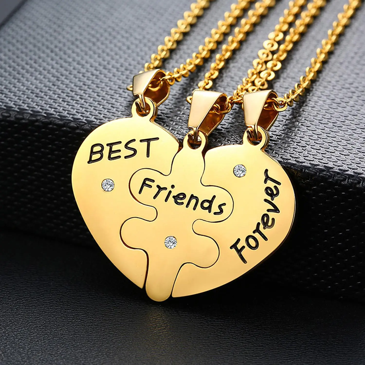 OIDEA 3-Piece Stainless Steel Puzzle Pendant BFF Chain Jewelry Necklaces, Polished Best Friends Forever Matching Gift for Women