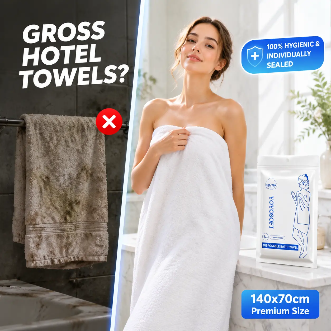 3 PCSDisposable Bath Towels - Breathable, Absorbent, Extra Large Thick, Soft & Gentle for Sensitive Skin, Portable Travel Must-Have for Business Trips & Camping, Home Hammamat Washcloths (Beauty & Personal Care Bath Accessory)