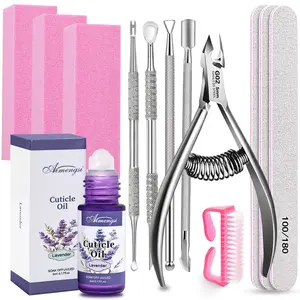 13Pcs Manicure Pedicure Tools Kit, Manicure Supplies, Professional Nail Files and Buffers Shine Set, Includes 3Pcs 100/180 Emery Boards, 3 Buffer Blocks, Cuticle Trimmer & Pusher, Cuticle Remover Tools, 6 Scents Optional Cuticle Repair Oil for Nail Care