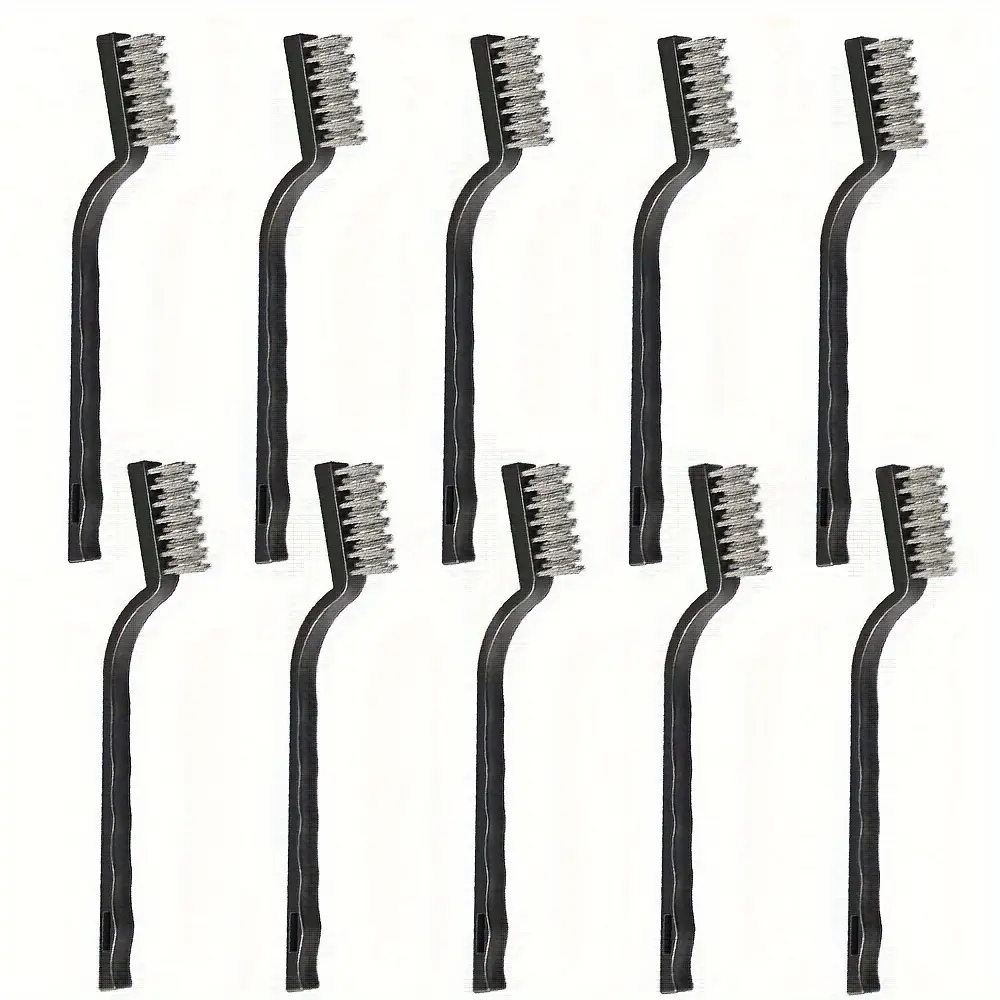 10pcs Wire Toothbrush Set Stainless Steel Mini Wire Brush with Curved Handle Ideal for Cleaning Welding Slag and Rust in Various Settings Kitchen Bathroom Outdoor and More hard bristle gap brush