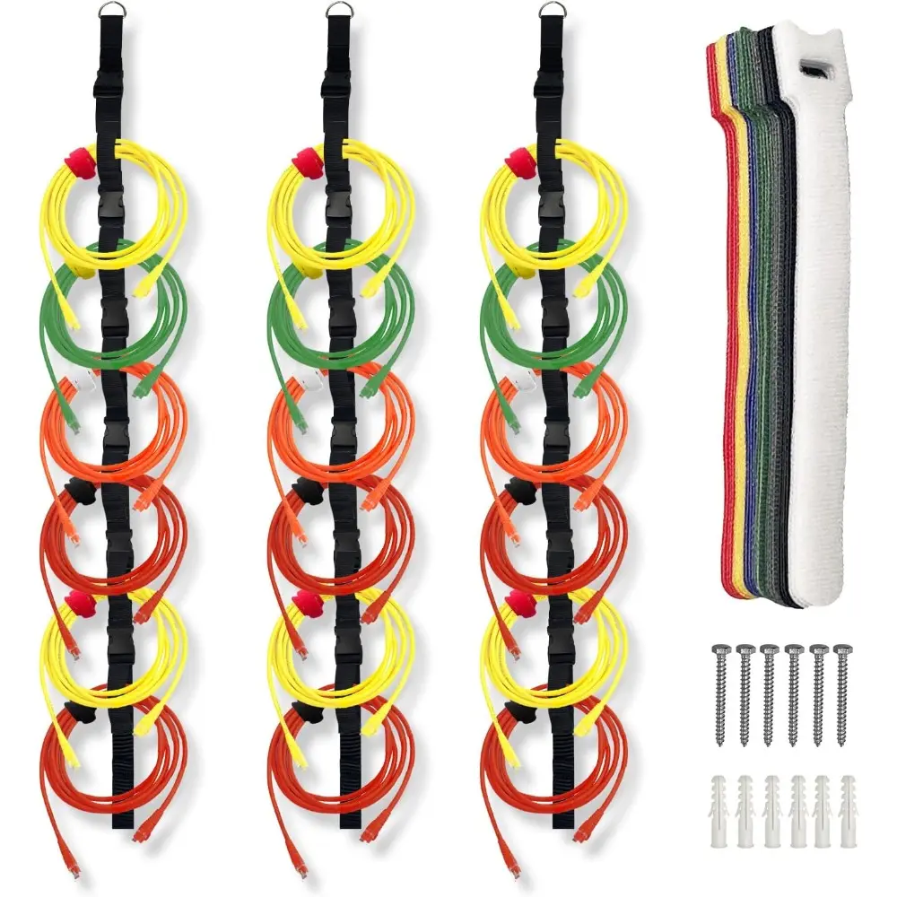 3 Pcs Extension Cord Organizers Storage Garage Extension Cord Holder with 6 Slots Organizer Straps with 28 Pcs Cable Ties 6 Pcs Hardware Nails for Vertical Space Cable Hose Rope String Lights