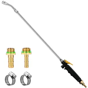 29 Inch Spray Gun Nozzle Rod, Brass Threaded Nozzle Rod Replacement, Stainless Steel with Shut-Off Valve and 2 Hose Clamps, Brass Nozzles