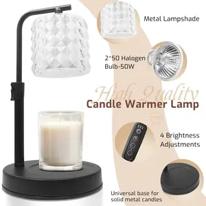 Dimmable Candle Warmer Lamp with 2 Bulbs Height Adjustable Timer Unique Glass Shade for Cozy Ambiance Home Decor Christmas Gifts