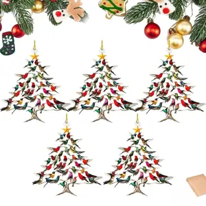 5Pcs Hummingbird Christmas Ornament, Colorful Hummingbirds Tree Decor, Stacked Hummingbird Ornament for Christmas, Winter Hummingbirds Home Decoration, Indoor/Outdoor Christmas Tree for Bird Lovers