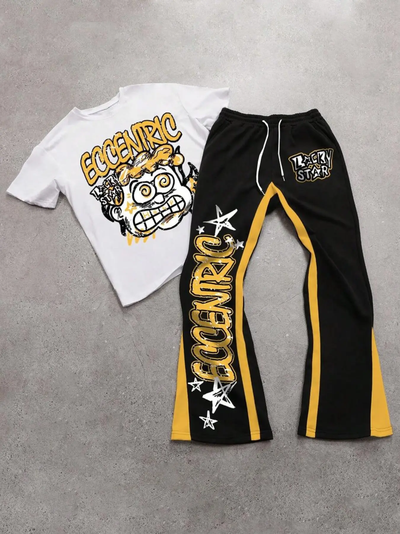 Men's Letter & 3D Cartoon Print Short Sleeve T-Shirt with Drawstring Pants, Sporty Slim-Fit Matching Trouser Set, All-Season Outdoor Fashion Outfit, Menswear