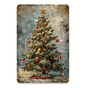 Vintage Christmas Tree Metal Tin Sign 2D Flat One Piece Rustic Wall Art Indoor Outdoor Decoration with Pre-Drilled Holes Durable Iron Tree Shape Sign for Office Cafe Garage Easy Install 8x12 Inches Perfect for Room Decor