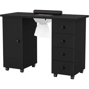 OmySalon Manicure Table Nail Desk for Nail Tech, Nail Table Beauty Salon Tech Station w/Electric Downdraft Vent, Lockable Wheels,Wrist Cushion,Storage Drawers