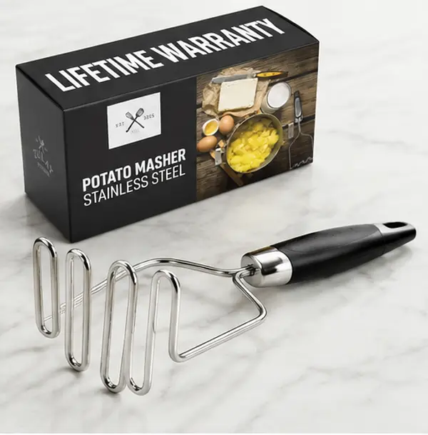 Stainless Steel Potato Masher for Kitchen – Heavy-Duty, Non-Scratch, Dishwasher-Safe Masher with Food-Grade Silicone, Sturdy & Durable Tool for Smooth Mashed Potatoes, Avocados & More