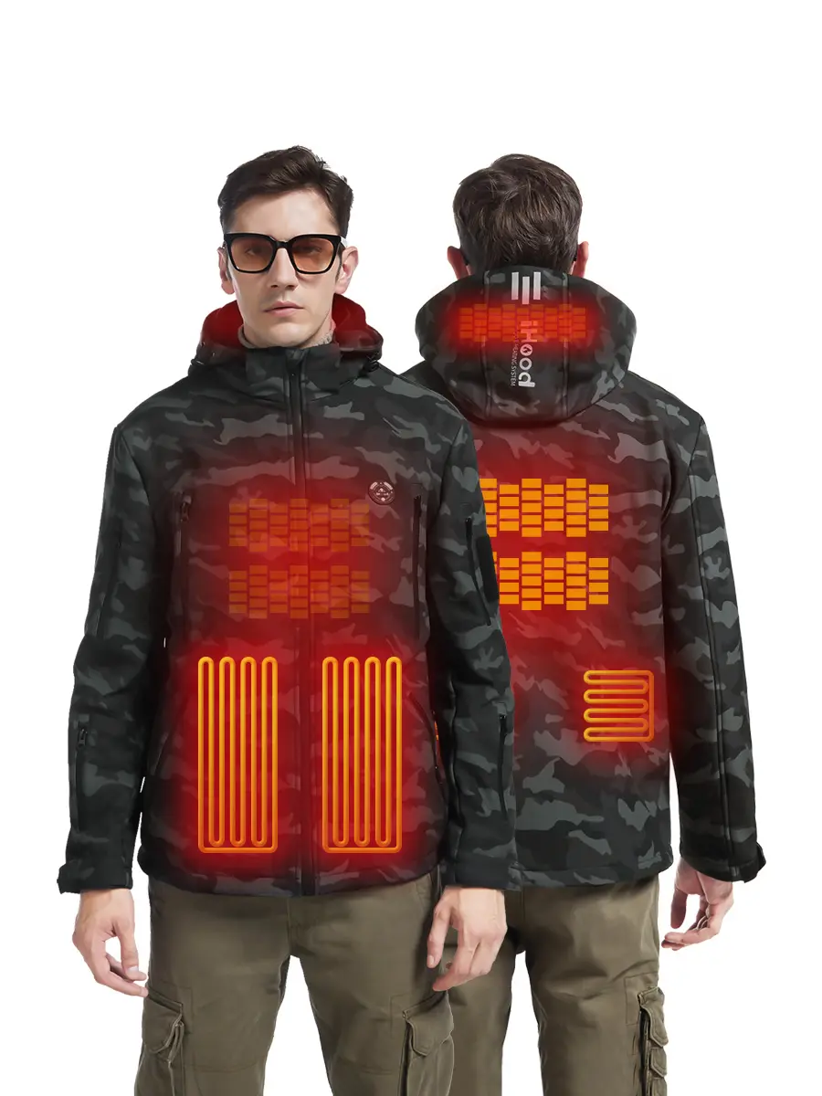 iHood Men's Heated Jacket with Detachable Hood, Waterproof Winter Outdoor 12V Heating Jackets for Men (Battery Pack Included)