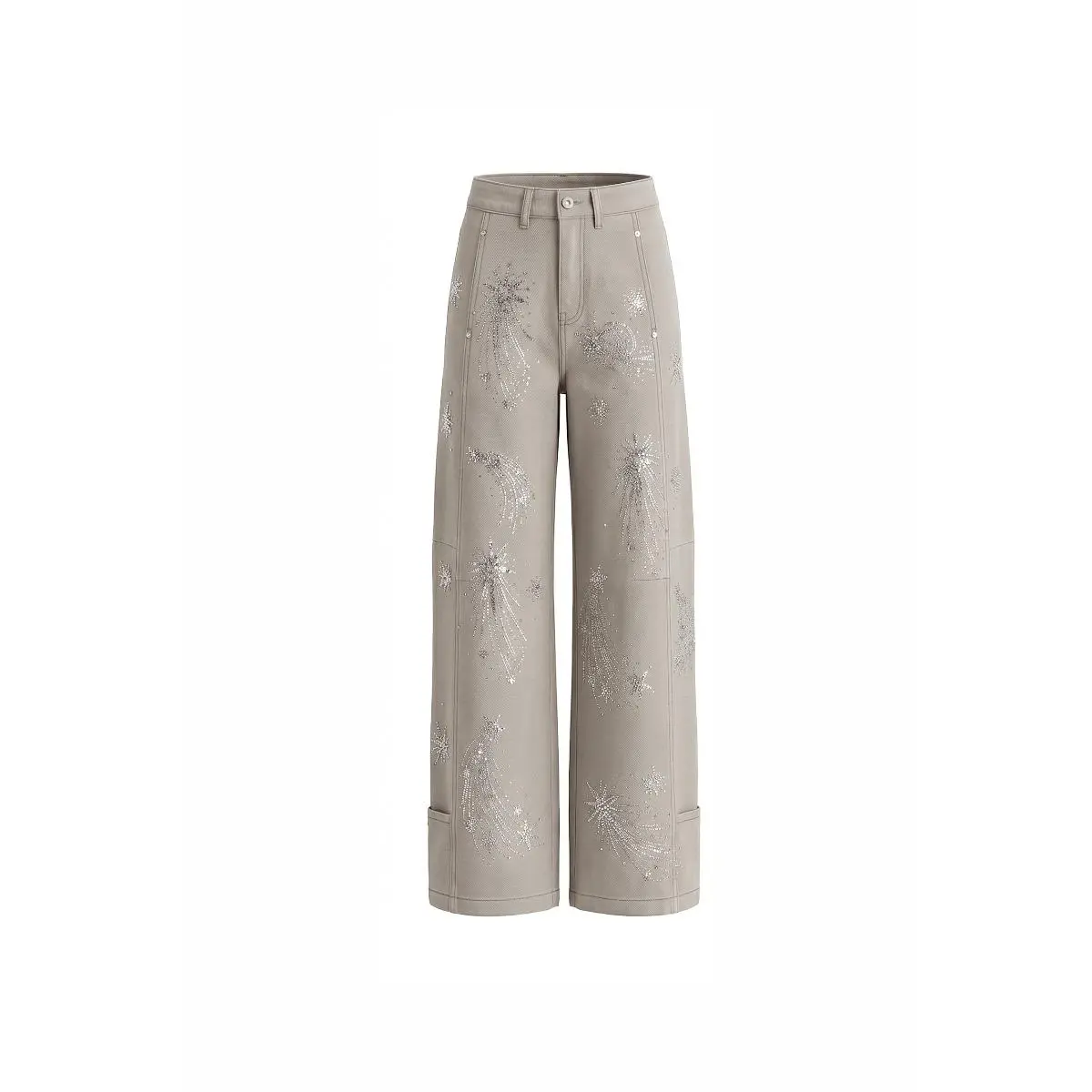 TCH High-Waisted Starry Rhinestone Wide Leg Jeans | Aesthetic Shooting Star Graphic Baggy Pants | Cyber Y2K Streetwear Denim