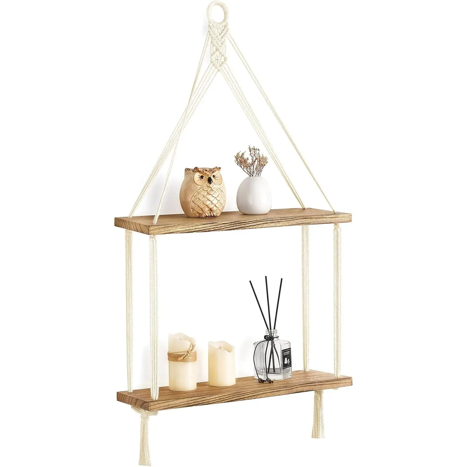 Macrame Hanging Shelf Boho Wall Decor 2 Tier Handmade Cotton Rope Rustic  Floating Shelves Display Photos  Hanging Storage Shelving for Living Room  Bathroom Bedroom
