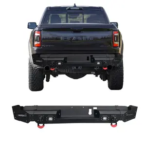 TIOYAR Steel Rear Bumper Black Texture for 2019-2024 Dodge RAM 1500 and 2019-2024 ram 1500 Rebels (Not fit Classic Models) with LED Lights 2 x D-Rings Off-Road Performance