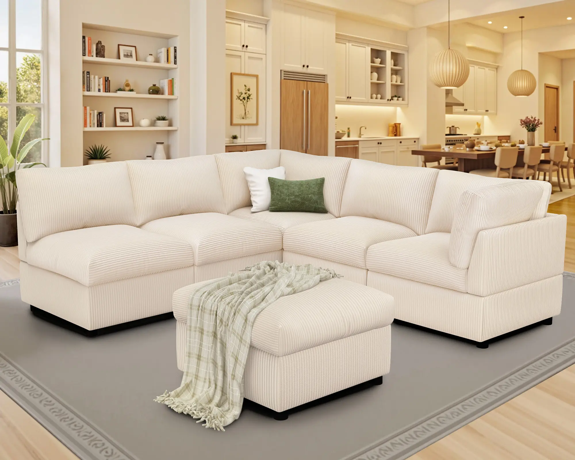 【Ships in 3 Boxes】AMERLIFE 130 Inch Sectional Sofa, 6 Seater Modular Sectional Couch with Deep Seat, Oversized Modular Sofa Couch for Living Room