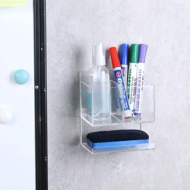 Clear Acrylic Whiteboard Storage Rack for Dry Erase Markers, Erasers, and Cleaner Bottle, Office Supplies Organizer