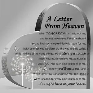 Acrylic Heart Memorial Keepsake "A Letter from Heaven" Sympathy Gift for Loss of Mother Father Husband or Son Comforting Remembrance Table Decoration Decorative Plaque