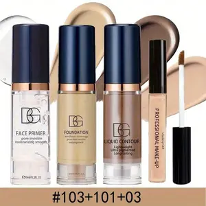 4-piece Matte Foundation Set!Includes Oil Control Moisturizing Primer, High Coverage Concealer, Long-lasting Matte Liquid Foundation, and Natural 3D Contour Cream.Effectively Covers Pores and Blemishes for a High-Quality Matte Finish