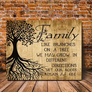 1-Piece 2D Flat Canvas Painting Print with Wood Frame, Family Tree Branch Wall Art Decor for Bedrooms, Living Rooms, Offices