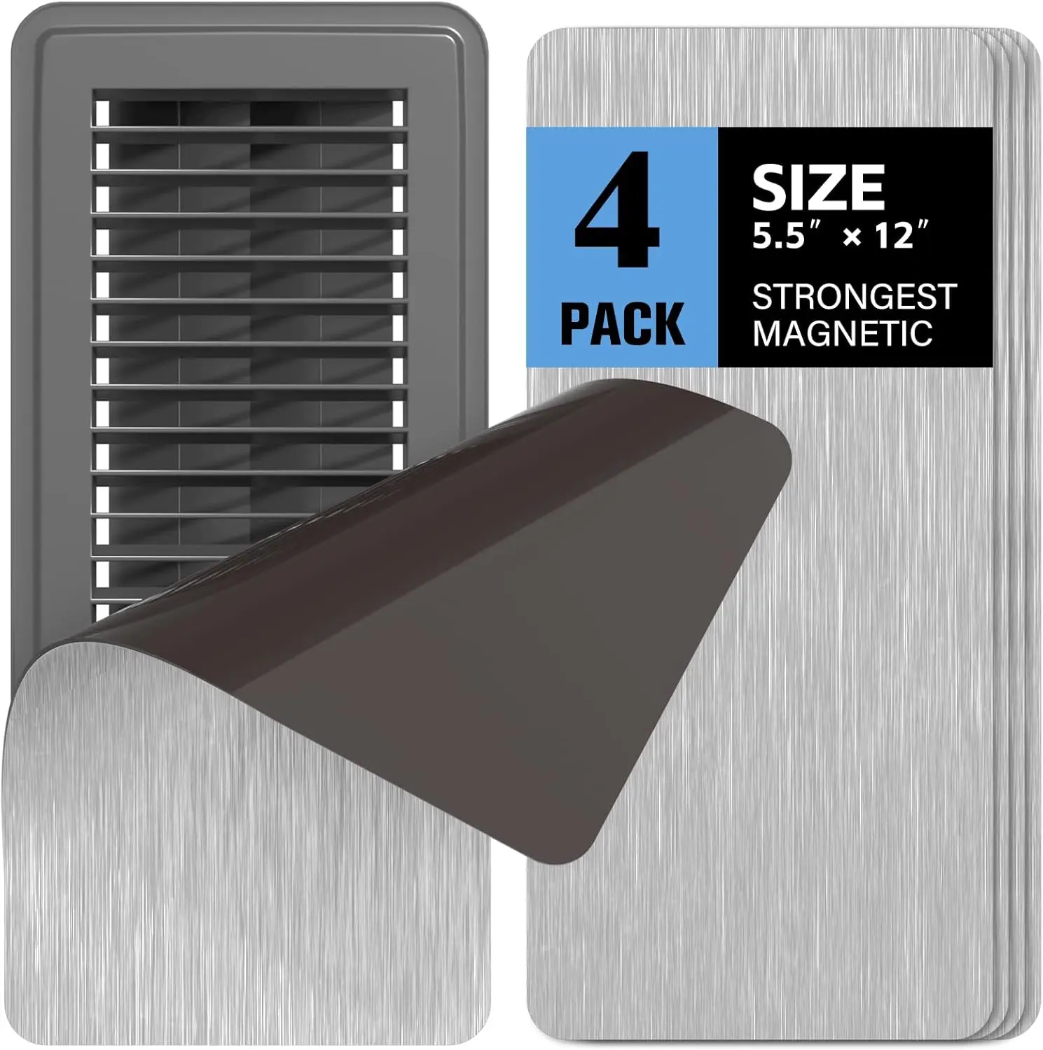 4 Pack Magnetic Vent Covers for Home 5.5" x 12" Magnetic Floor Register Vent Covers Strong Magnetic Air Vent Covers for Floor, Wall, and Ceiling Vents, NOT Suitable for Plastic Vents Grey