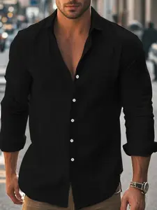 Men's Autumn Winter Comfortable Long Sleeve Button-Down Shirt - Multiple Colors Available -  Solid  Casual Business Dress Shirt, Soft Fabric Top for Daily/Office   - Multiple Colors Available