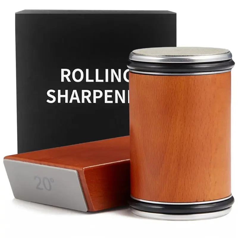 Ergonomic Rolling Stone Knife Sharpener Kit - Durable Beech Wood Honing Tumbler, 15°-20° Double Sided Magnetic Angles, Magnetic Angle Set, Quick Edge Restore for Steel & Pocket Knives, Elegant Gift Boxed Kitchen Gadget