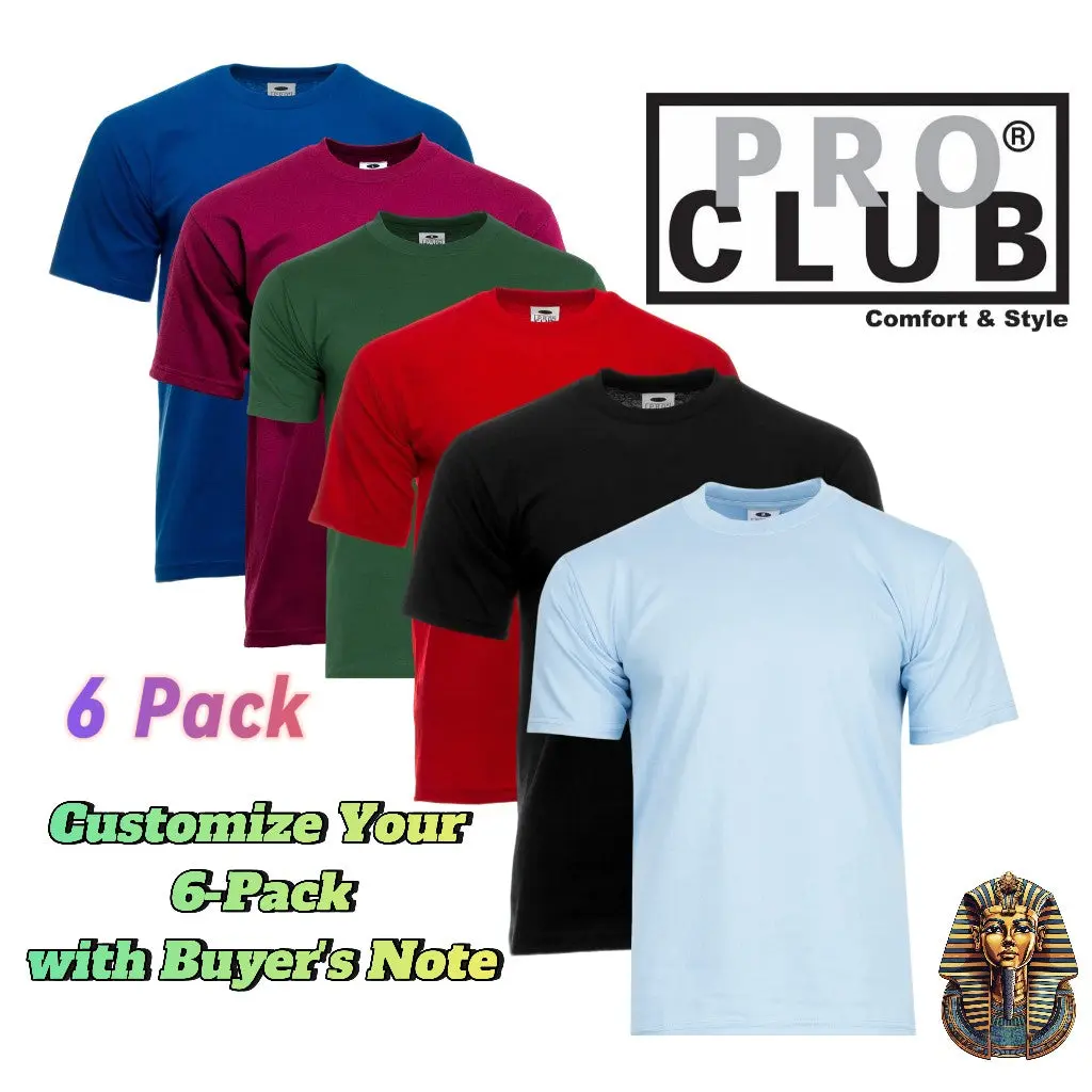 6 Pack Pro Club Men's Heavyweight Short Sleeve T-Shirt Crewneck Fabric