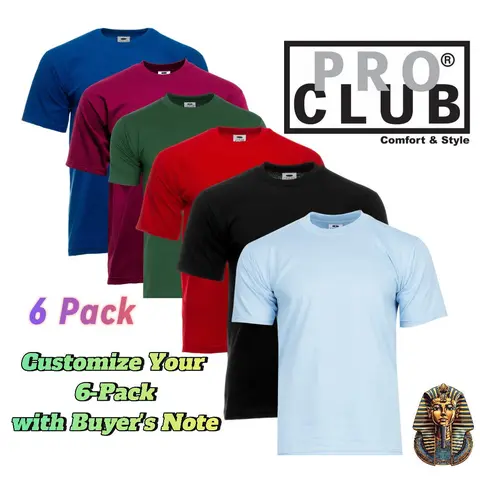 Pro Club Men's 6-Pack Thick Cotton Fitted Heather Gray Crewneck Short-Sleeve T-Shirts, Durable Blank Base Fabric Elevated Basic Menswear Clothing Tops