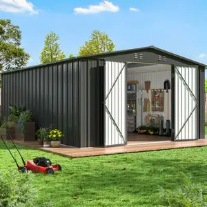 MNLR 14x12 FT Metal Outdoor Storage Shed with Lockable Doors, Sturdy Frame for   Lawn garden backyard patio tool double Rainproof Sunproof Roof