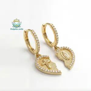 Heart Virgin Mary Stud Earrings.San Judas Earrings.Virgin Mary Guadalupe Earrings.24K Gold Earrings