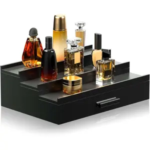 Cologne Organizer for Men 3 Tier of Elevated Cologne Display Shelf with Drawer Storage Perfume Organization and Storage Display Risers,  for Man(Black)