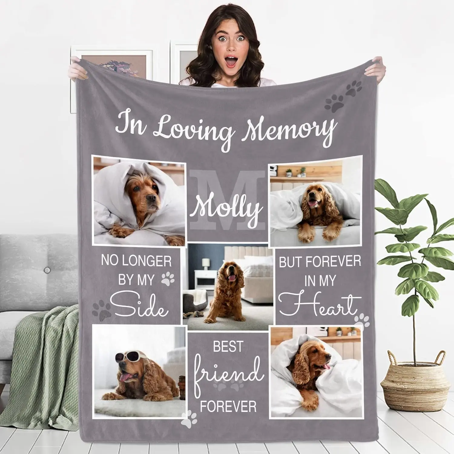 Personalized Pets Blanket with Photos, Custom Dog Blanket for Small Dogs, Personalized Dog Blankets with Picture, Dog Memorial Gifts for Loss of Dog, Gifts for Pets Bereavement/Passing Away