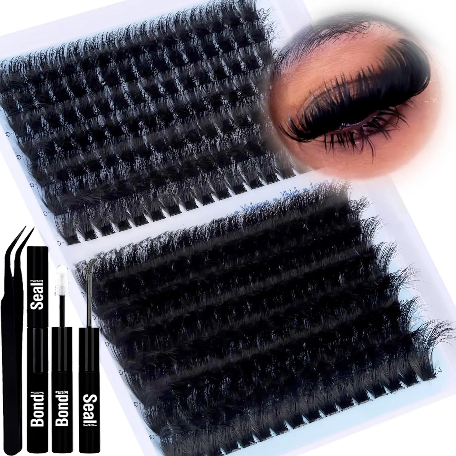 224 Pcs Fluffy D Curl Eyelashes Set, Eyelash Extensions Set, Mixed Lengths 12–24 mm, Dense Volume Lash Clusters, Easy to Apply, Perfect for Beginners and Salons, Eyelash Extensions