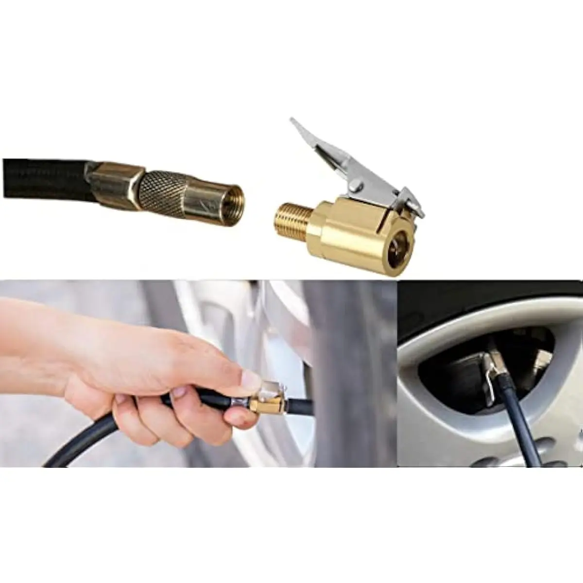 Tire Air Chuck with Clip Adapter, Brass Locking Tire Inflator Nozzle Adapter Connect, No Leakage Tire Chucks for Vehicle Inflator Compressor Pump Connect Accessories Tool 8mm 1Pack