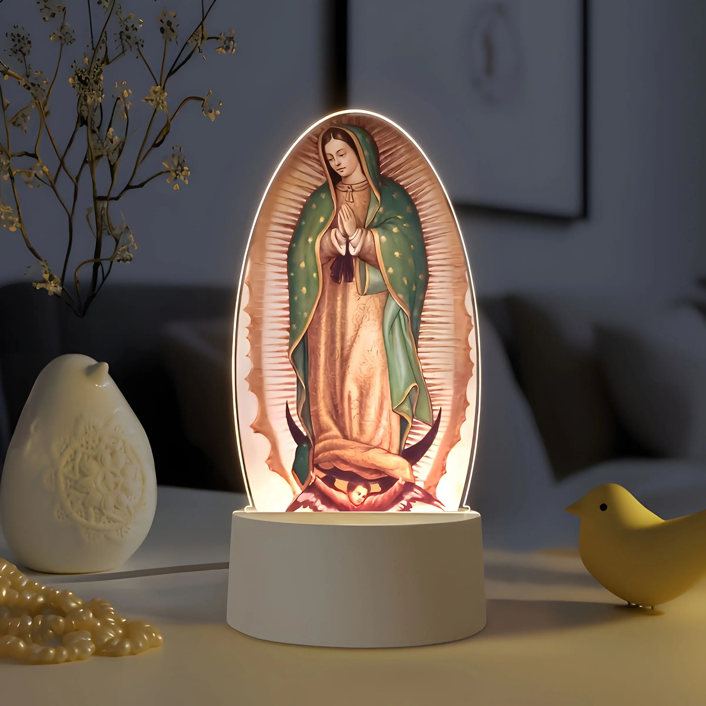 Elegant Vintage Guadalupe Night Light, Virgin Mary Statue Oval, Perfect for Home, Holiday and Stylish Religious Decor, LED Table Lamp No Battery Needed, Religious Decoration, Gift