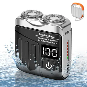 Portable Shaver, Beard Shaver, Beard Shaver Portable Suitcase Design, Electric Shaver for Men Waterproof, Shaver Double-Ring Magnetic Cutter Comfort Facial Storage Black