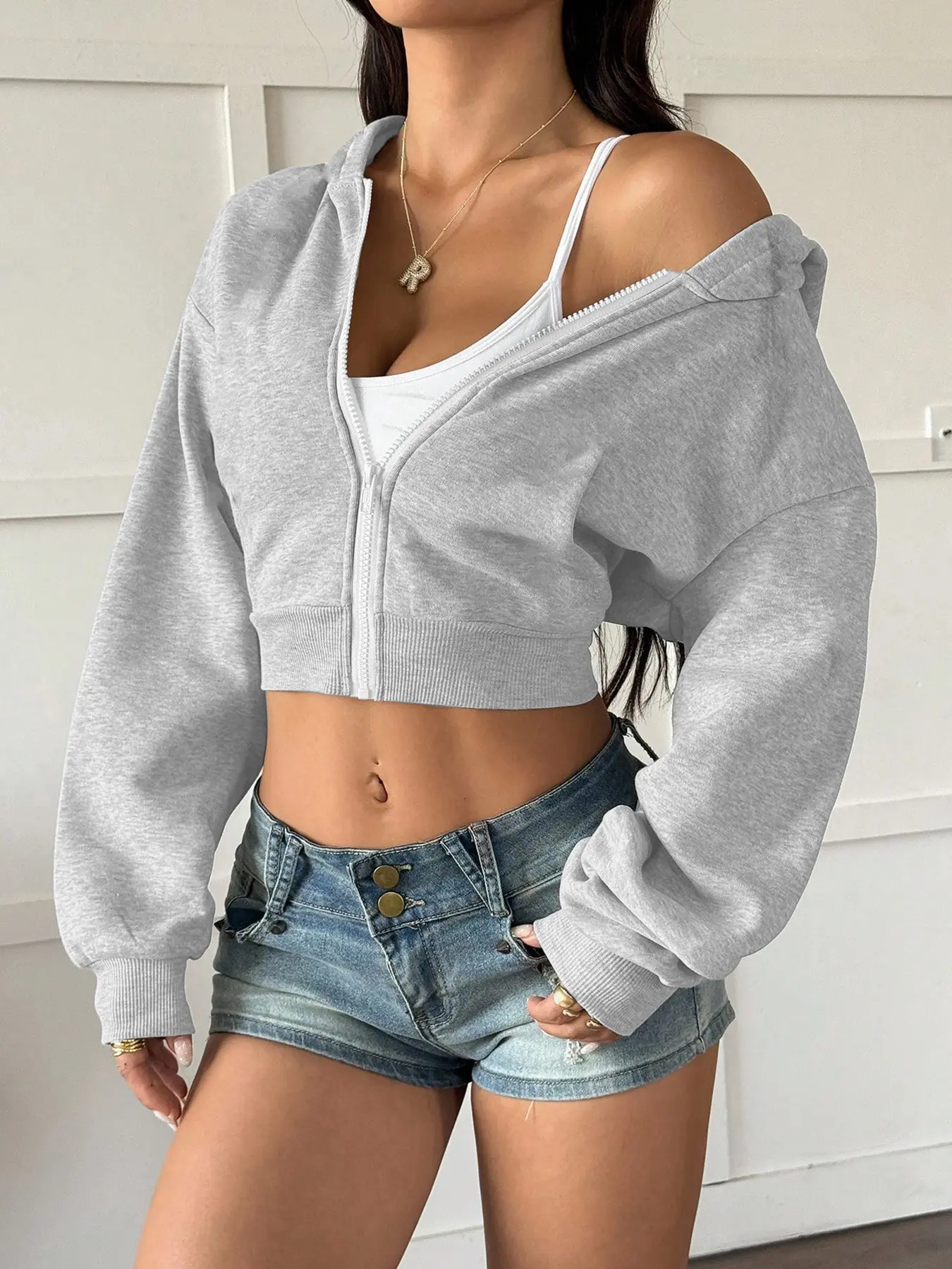 Women's Cropped Zip Hoodie Coat, Regular Fit Casual Streetwear Top, for Fashion Daily Wear Jacket