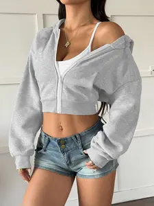 Women's Cropped Zip Hoodie Coat, Regular Fit Casual Streetwear Top, for Fashion Daily Wear