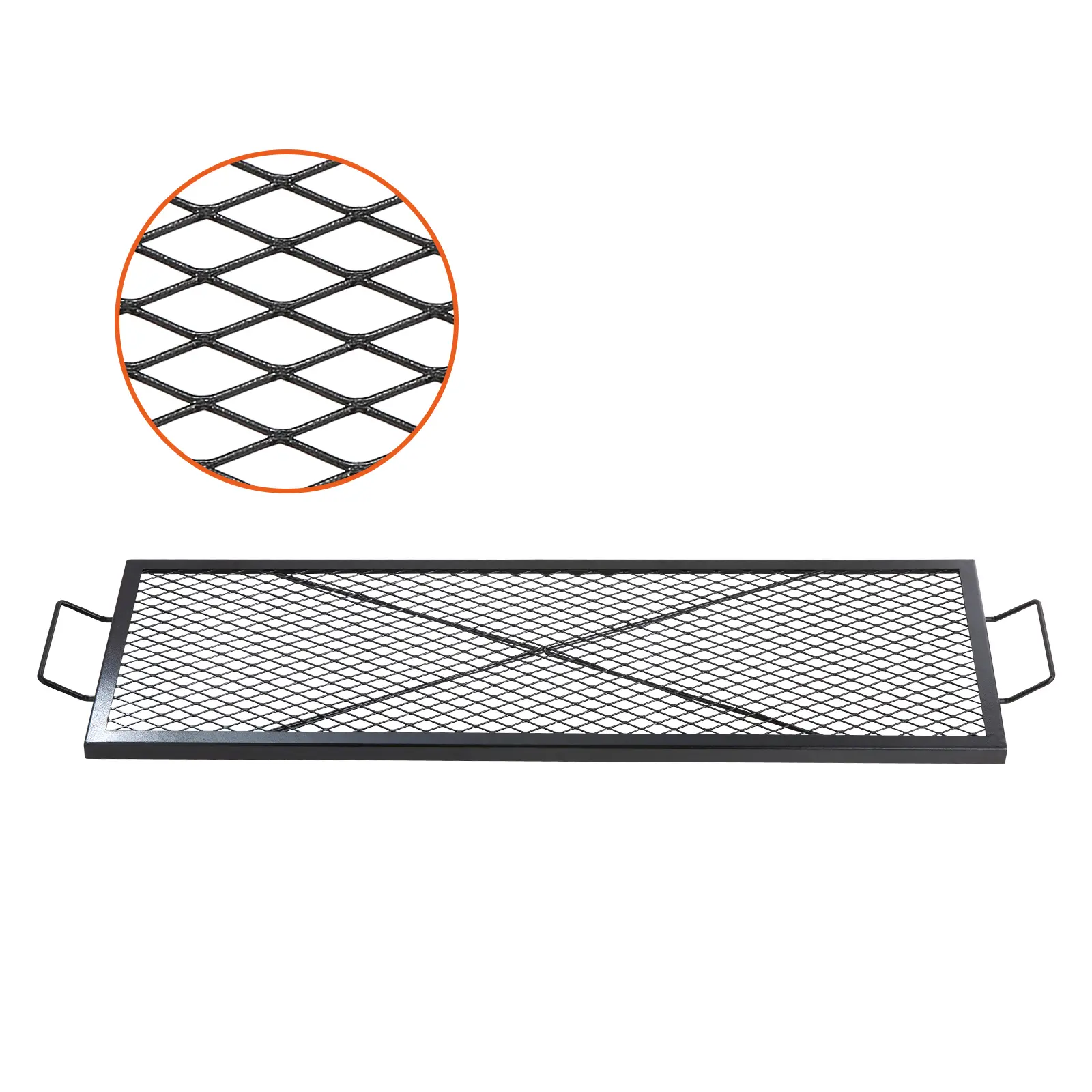 【summerfinds】VEVOR 44-Inch Black X-Marks Heavy-Duty Steel Rectangle Fire Pit Barbecue Grill Grate, with Handle, Support X-Wire, Portable Camping Cookware, Ideal for Father’s Day Gifts, Outdoor Parties