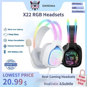 (Special Warranty Free 14-Day Trial)ONIKUMA X22 Gaming Headsets Wired Cool Headphones Stereo Headsets Deep Bass Loud Sounds No Delay Clear Mic