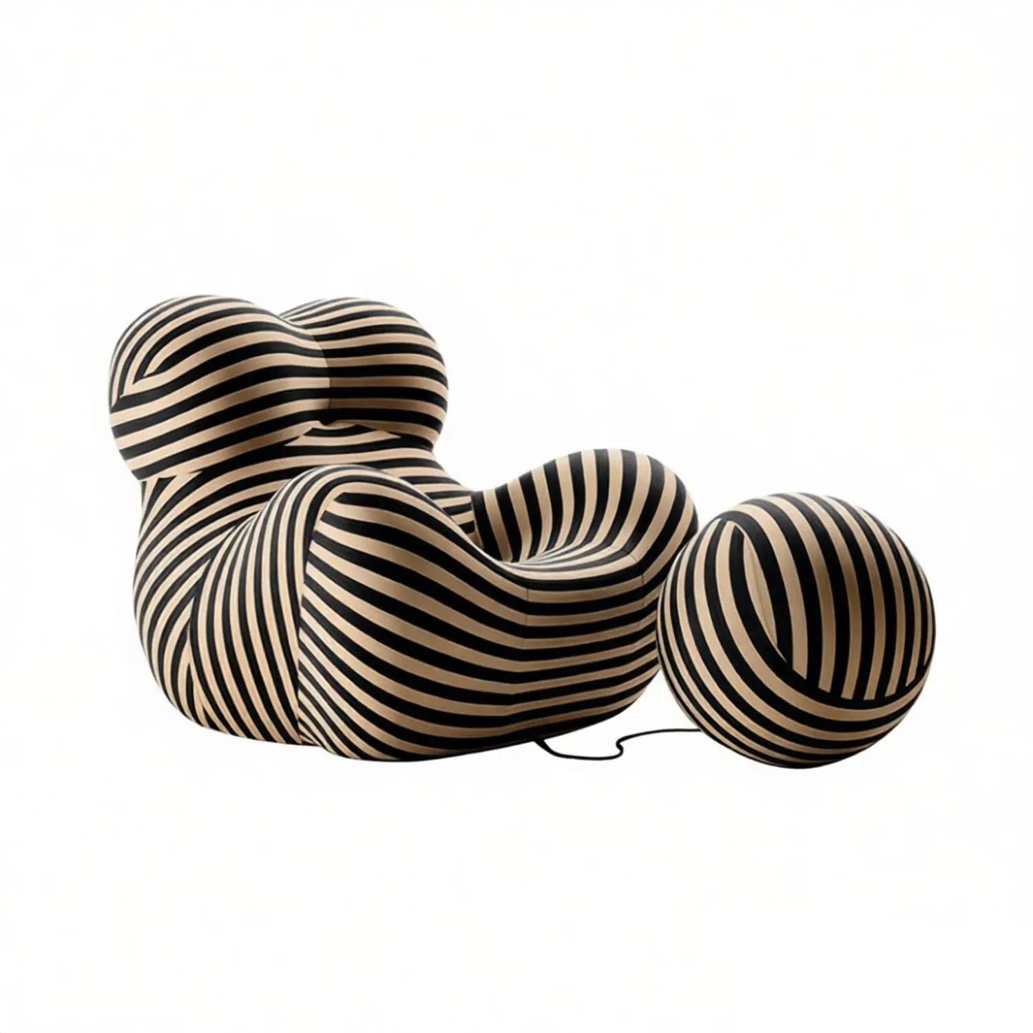 Armless Cotton Single Sofa Chair - 118*90*100cm Integrated Fixed Type, Light Luxury Leisure Black-Yellow Stripe Design, Ideal for Bedroom & Balcony, Stripes, Durable