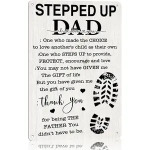 Aluminium Stepped Up Dad Wall Signage, Retro Indoor Wall Art Plaque, No Ordinary Stepfathers Gift for Father's Day, 8x12 in