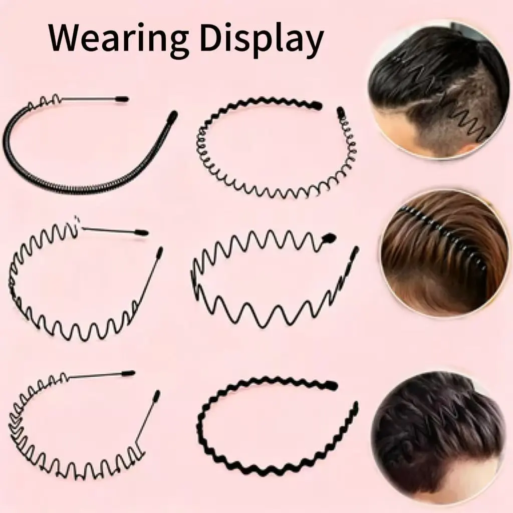 6-Count Headband Set, Metal Body Wave-Zig Zag Elastic Training Headband with Comb, Textured Twist Design, Stylish Women's Hair Accessory for Sports, Ideal Women's Gift,summervibes.