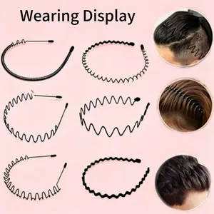 6-Count Headband Set, Metal Body Wave-Zig Zag Elastic Training Headband with Comb, Textured Twist Design, Stylish Women's Hair Accessory for Sports, Ideal Women's Gift,summervibes.