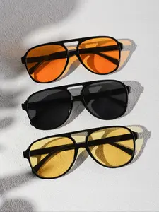 Unisex Vintage Double Beam Aviator Sunglasses, Trendy Casual Street Style Sunglasses for Everyday Use, Fashion Accessories for Outdoor Activities, Sunglasses for Driving, High Quality Rectangular Sunglasses