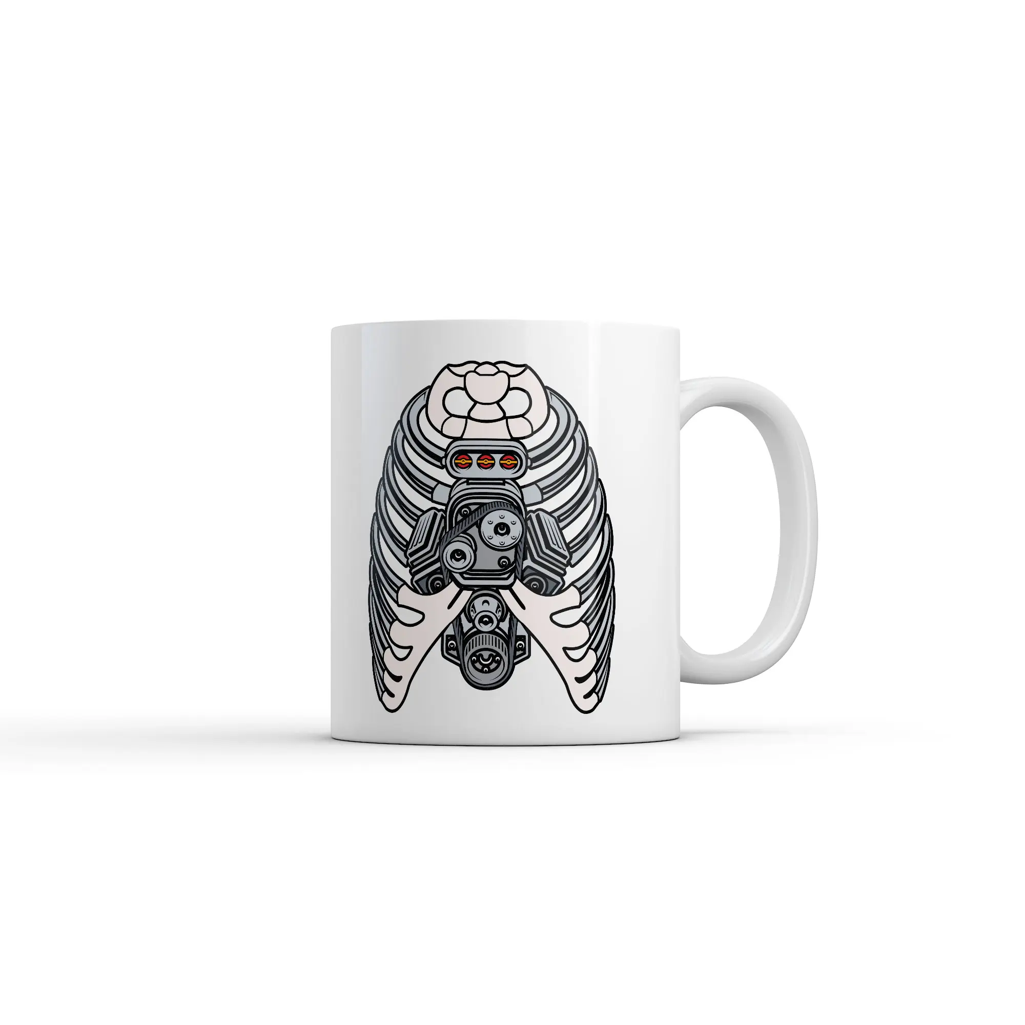 Ribcage Engine Mug Funny Sarcastic Mechanic Graphic Novelty Coffee Cup - 11oz Funny Coffee Mugs Ceramic Printed Drinkware Cup