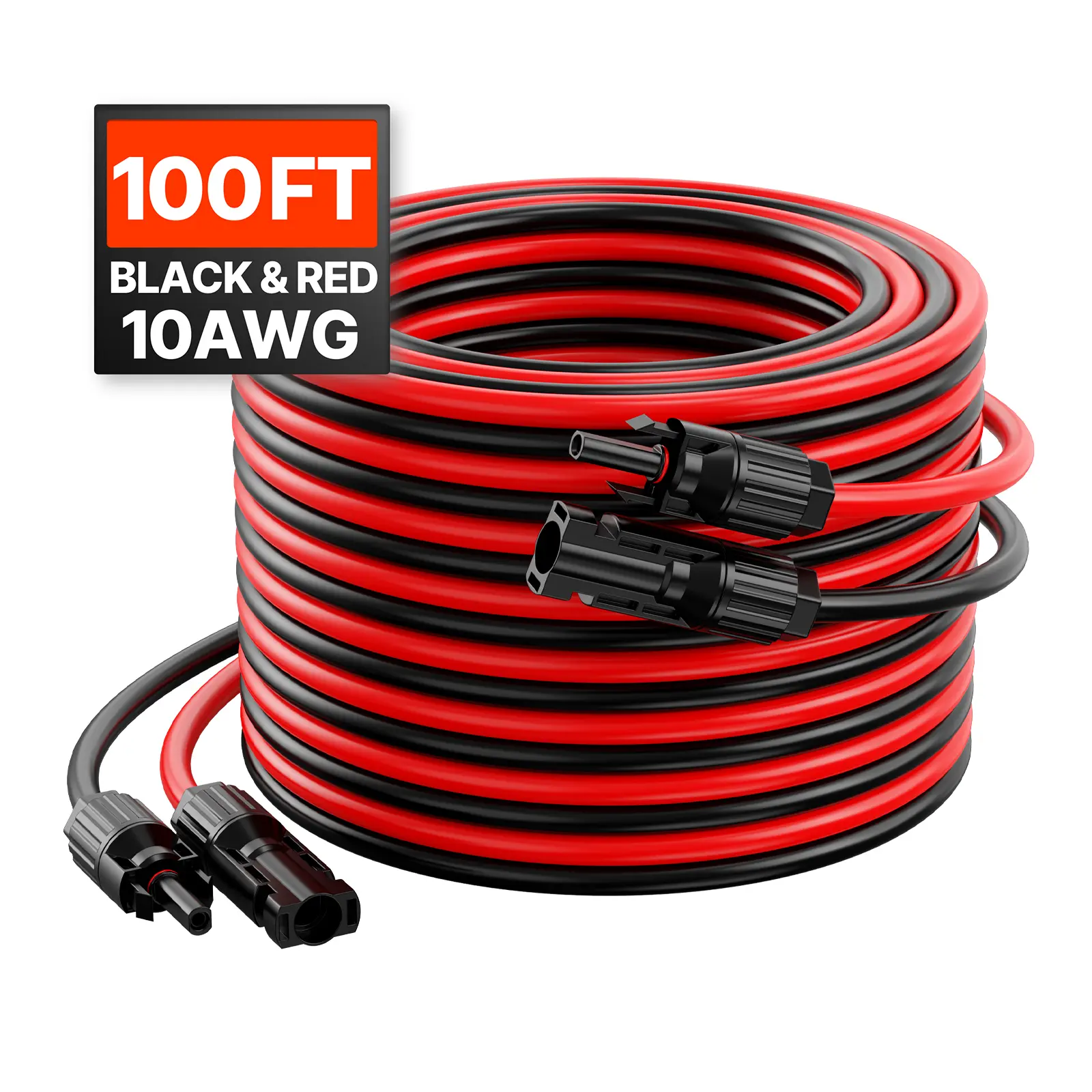 【summerfinds】VEVOR 100FT Solar Panel Extension Cable, 10AWG Solar Extension Cable Wire with Female & Male Waterproof Connectors, 6mm² PV Cable for Home, Ship and RV Solar Panels, 100FT Black + 100FT Red (Set of 2)