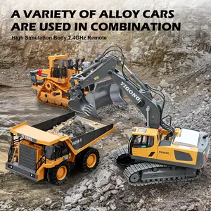 Perfect gift! (Akeleo)Remote Control Excavator Toy Set 2.4GHz 680, ideal gift for children, durable metal structure - Remote Control 11-channel remote control loader, excavator, dump truck, bulldozer, alloy plastic engineering