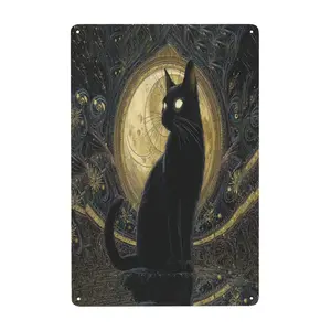 Dark Mysterious Black Cat 2 Metal Tin Sign Home Garden Yard Garage Bar Shop 8x12 Inch