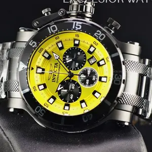 Invicta Men's 52mm Coalition Forces Quartz Chronograph Watch with Black Yellow Dial and Stainless Steel Band