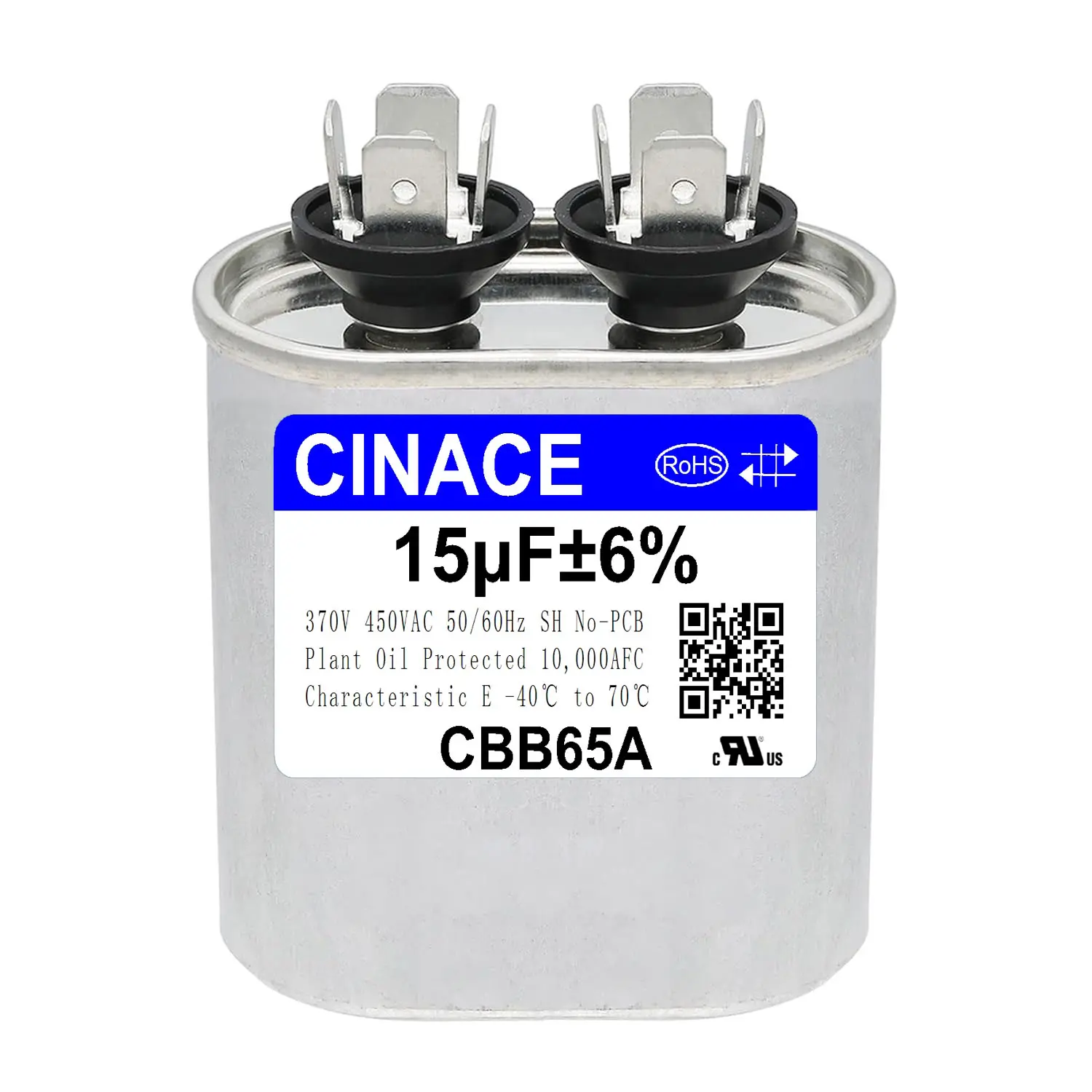 CINACE Oval Shape CBB65 AC Motor Run Capacitor, 15uF±6% (15MFD), 370V/450V AC Power Supply, for HVAC Systems, Heat Pumps, Condenser Units (Home Supplies), Cooling